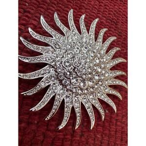 Camrose Kross JBK Jackie Kennedy Silver Tone Crystal Sun Burst Large Pin Brooch